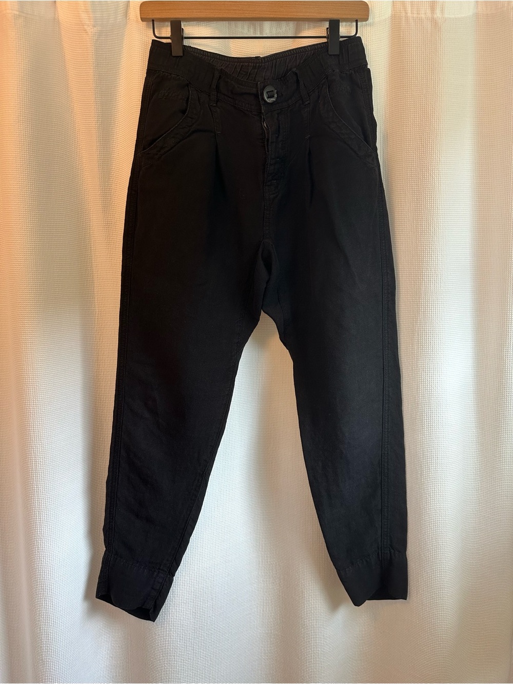Free People Black Linen Drop-crotch Tapered Pants, 0